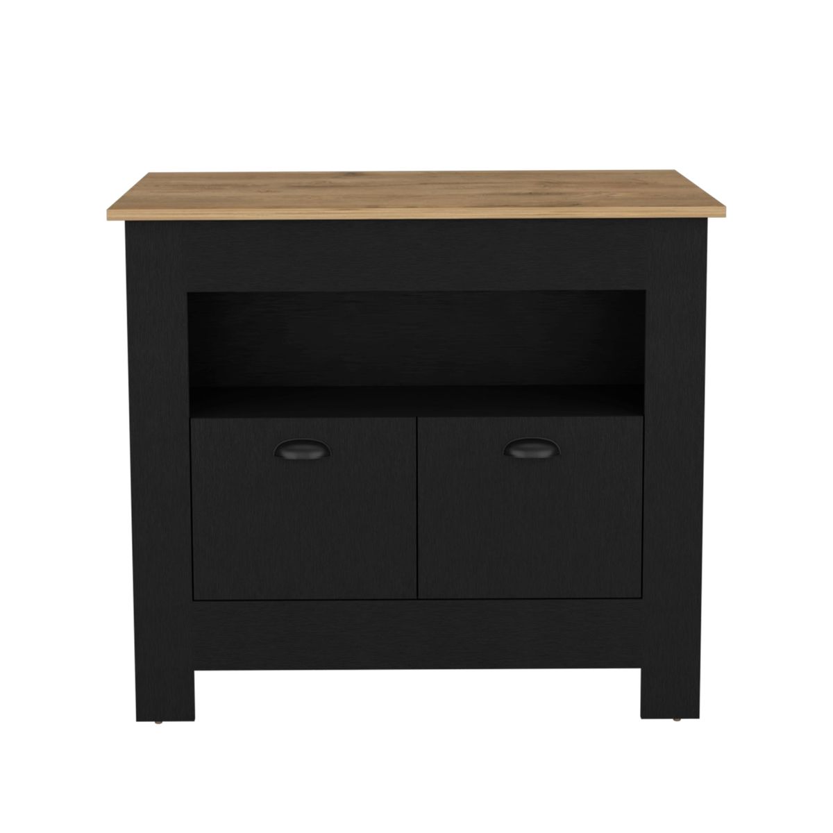 FMFURNITURE - Isla De Cocina 2 Puertas Negro 89.9x103x70 cm