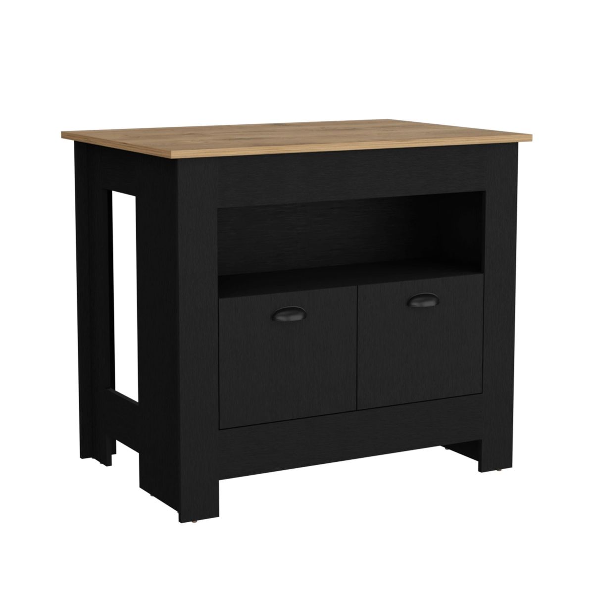 FMFURNITURE - Isla De Cocina 2 Puertas Negro 89.9x103x70 cm