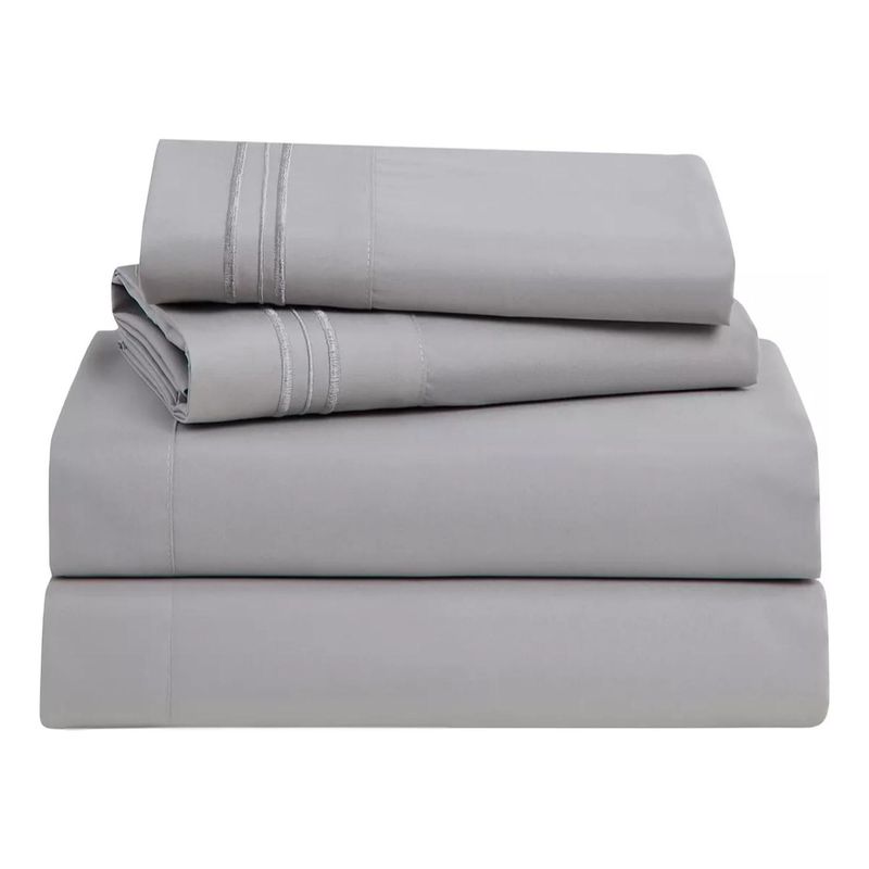 GENERICO - Juego De Sábanas Premium 2 Plazas Bordadas Lisas - Gris