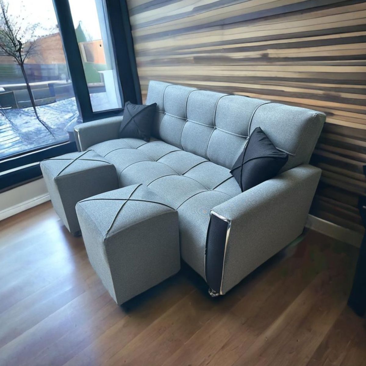 GENERICO - JUEGO DE SOFA KAMI DE TRES CUERPOS CON PUFF Y COJINES