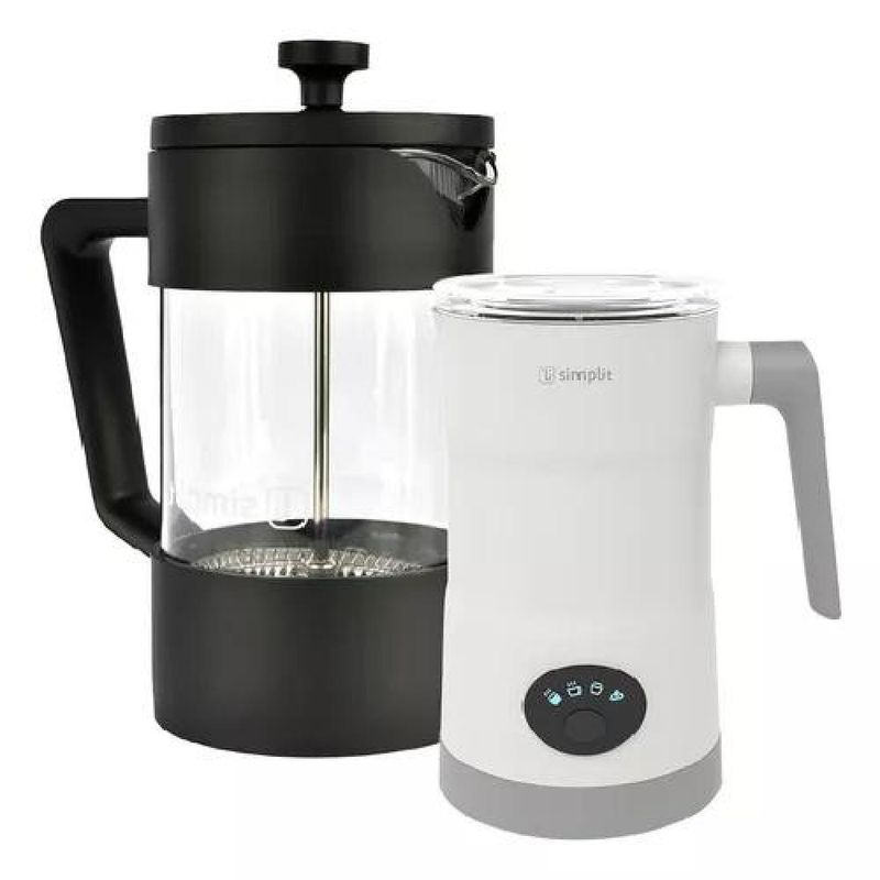 GENERICO - Pack de cafetera francesa + espumador 4 en 1 blanco negro