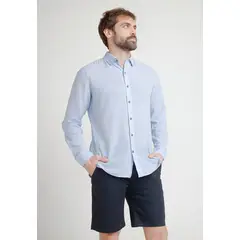 TRIAL - Camisa Hombre Casual Mezcla Lino Algodón Liso Slim Braulio Celeste