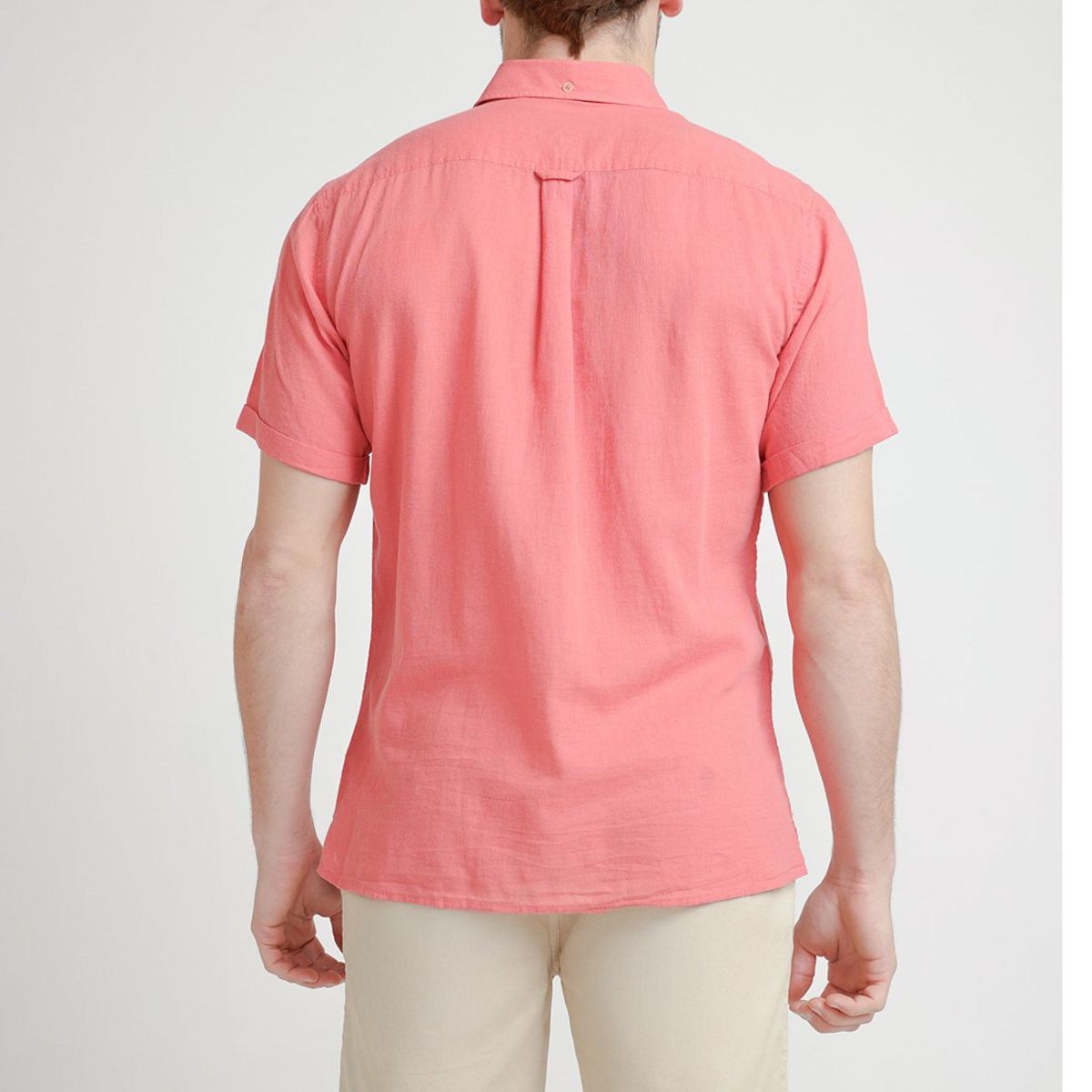 TRIAL - Camisa Hombre Casual Mezcla Lino Algodón Liso Slim Boris Coral