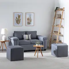 MUEBLES COTTONI - Sofá 2 cuerpos + 2 Pouf Sicilia Tela Gris