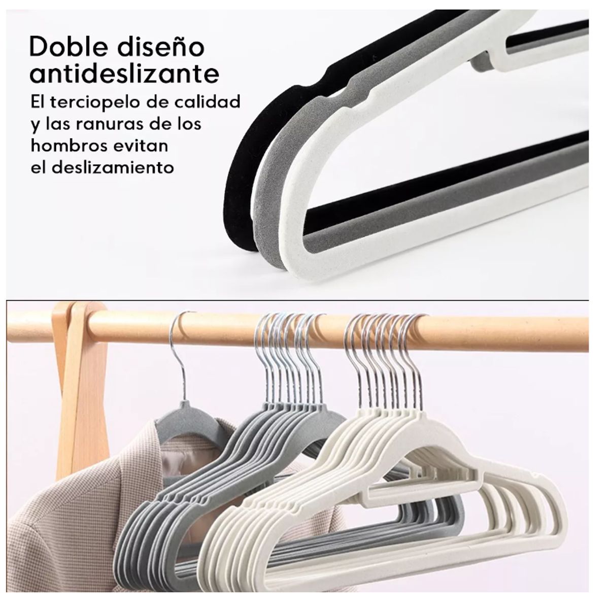 GENERICO - Colgadores De Ropa Set 30u Gancho Terciopelo Antideslizantes