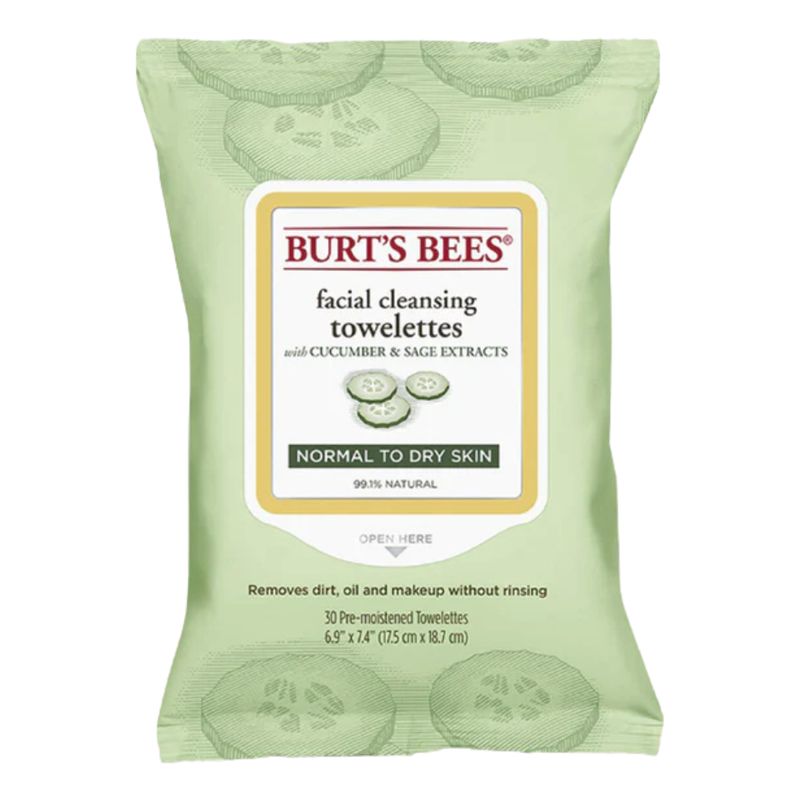 BURTS BEES - TOALLITAS LIMPIADORAS FACIALES - PEPINO 30 UNIDADES