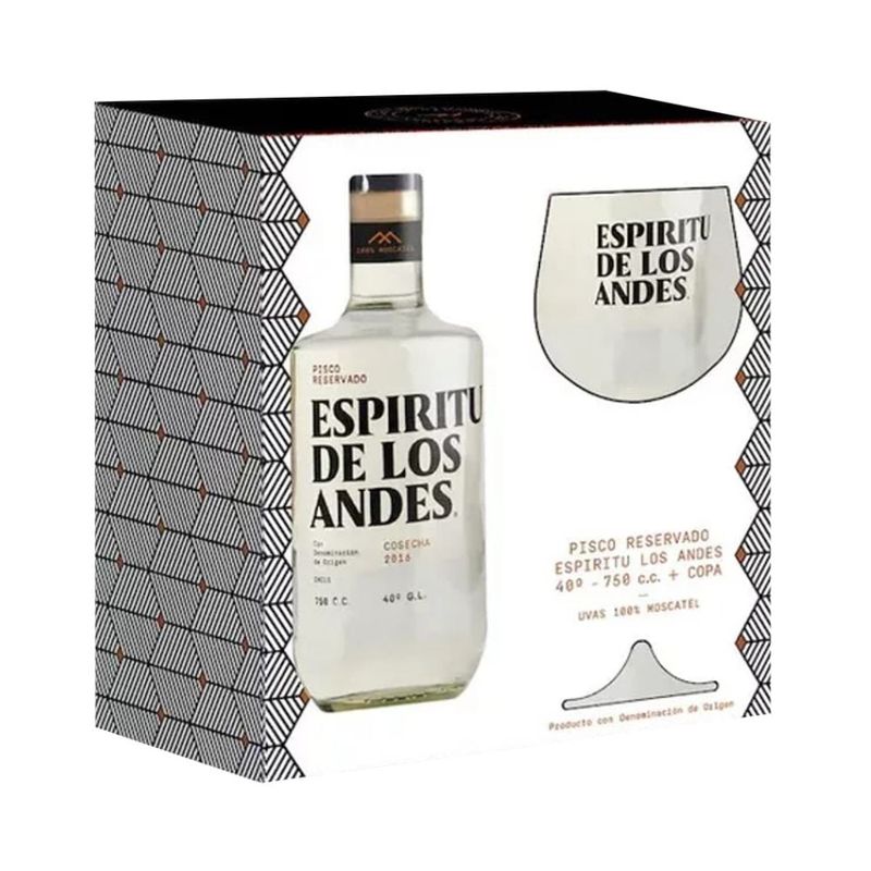 ESPIRITU DE LOS ANDES - Pisco Espíritu De Los Andes 40º 750cc + Copa de Regalo