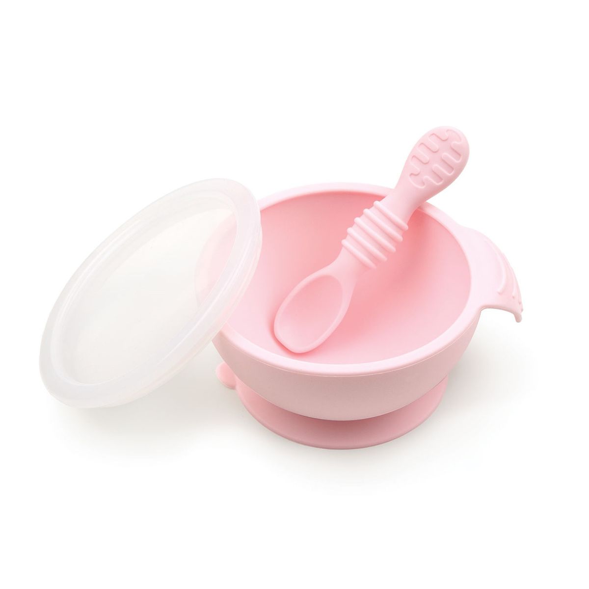 BUMKINS - Mi 1er Plato+Cuchara silicona FirstFeedingSet Rosa BUMKINS