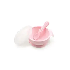 BUMKINS - Mi 1er Plato+Cuchara silicona FirstFeedingSet Rosa