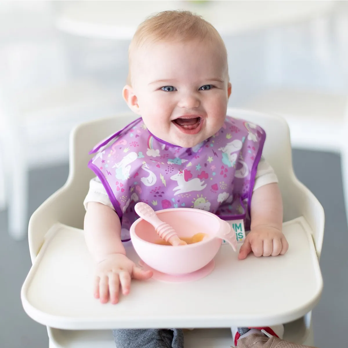 BUMKINS - Mi 1er Plato+Cuchara silicona FirstFeedingSet Rosa BUMKINS