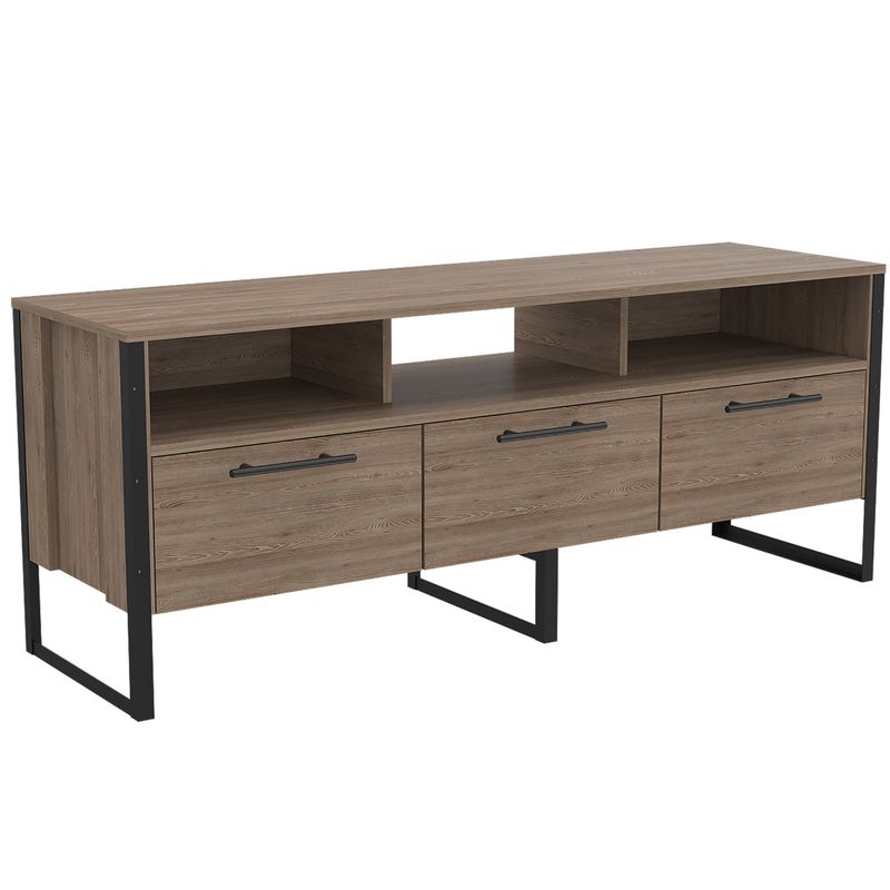 FMFURNITURE - Rack de TV 60" Con 3 Puertas y 3 Repisas - Café Claro 55x139.5x40.6 cm