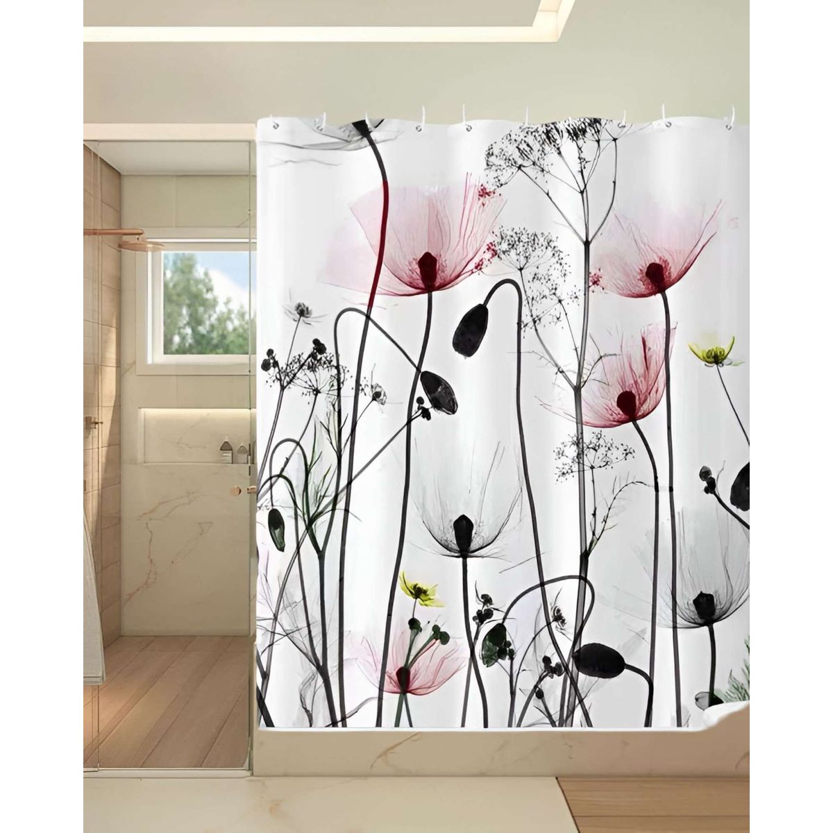 GENERICO - CORTINA DE BAÑO IMPERMEABLE MÁS FORRO DE DUCHA 180x180 cm
