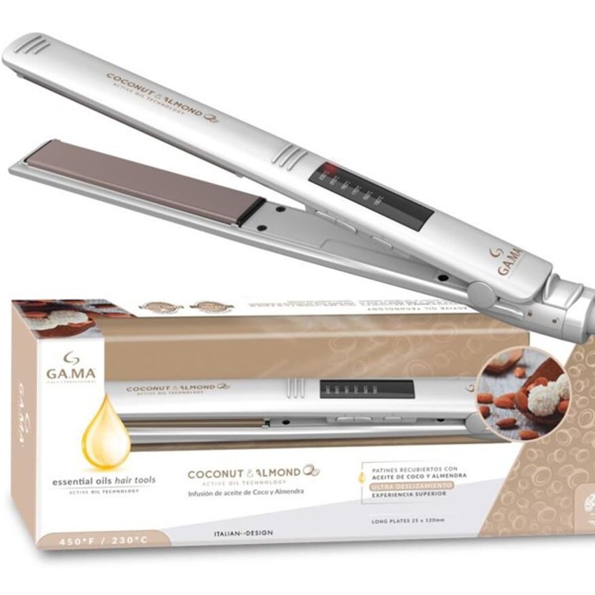 GAMA - PLANCHA ALISADORA CABELLO ELEGANCE LED COCONUT  GAMA