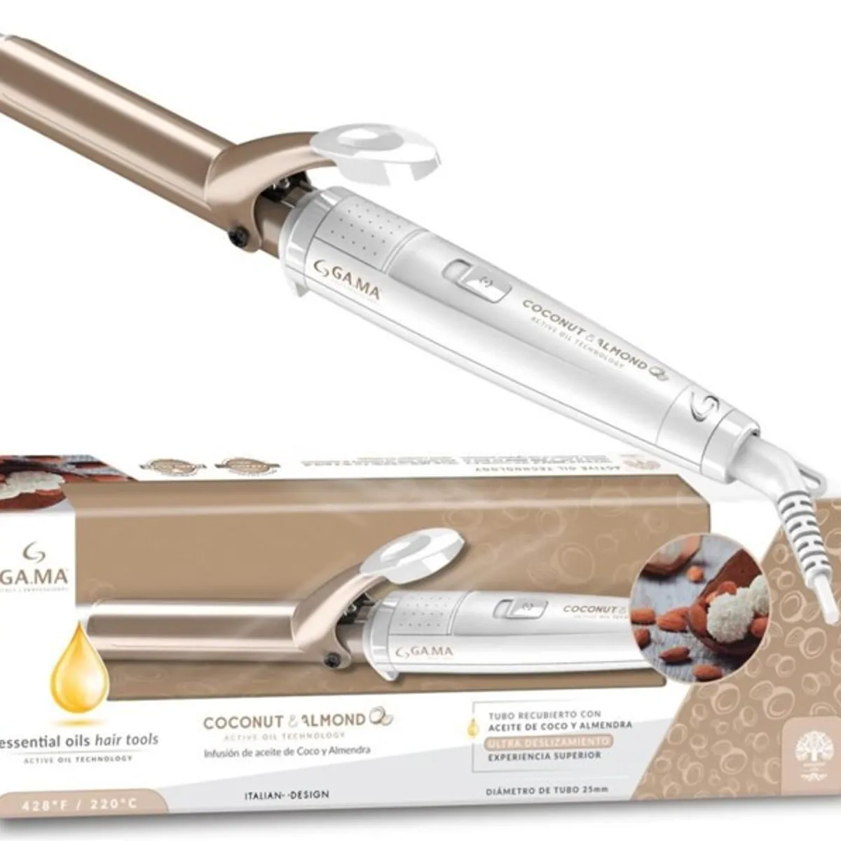 GAMA - ONDULADOR RIZADOR DE PELO COCONUT RGSTDN 25 MM