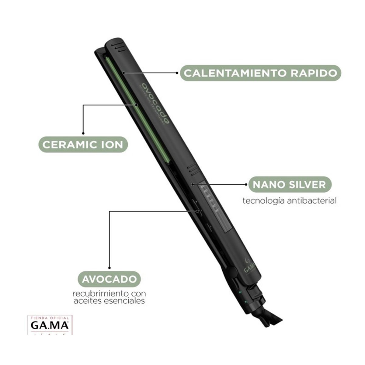 GAMA - PLANCHA ALISADORA ELEGANCE LED AVOCADO DIGITAL GAMA