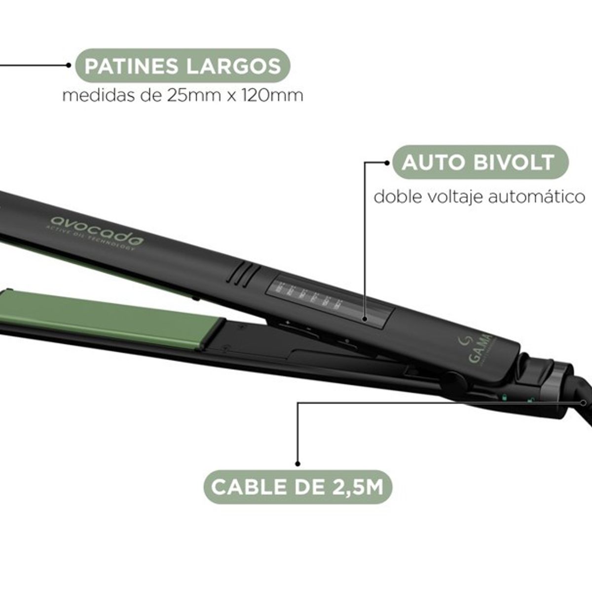 GAMA - PLANCHA ALISADORA ELEGANCE LED AVOCADO DIGITAL GAMA