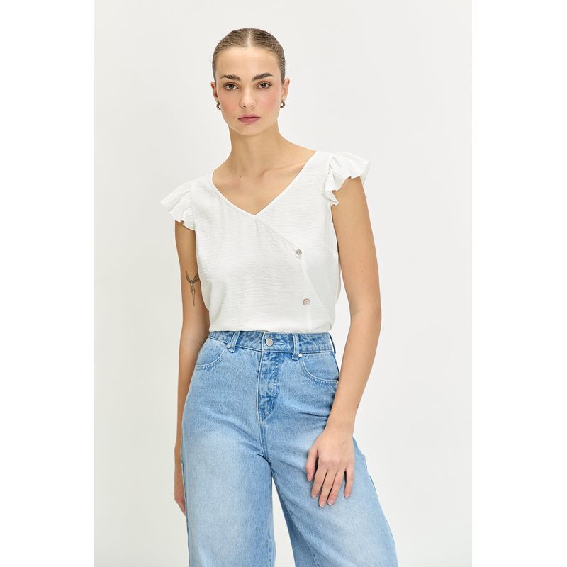 IO - Blusa Manga Corta Crudo Mujer Io