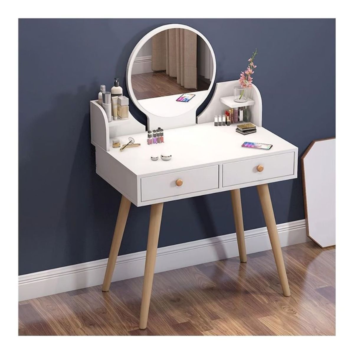 GENERICO - Mesa De Noche Maquillador Escritorio 2 Cajones Espejo Touch