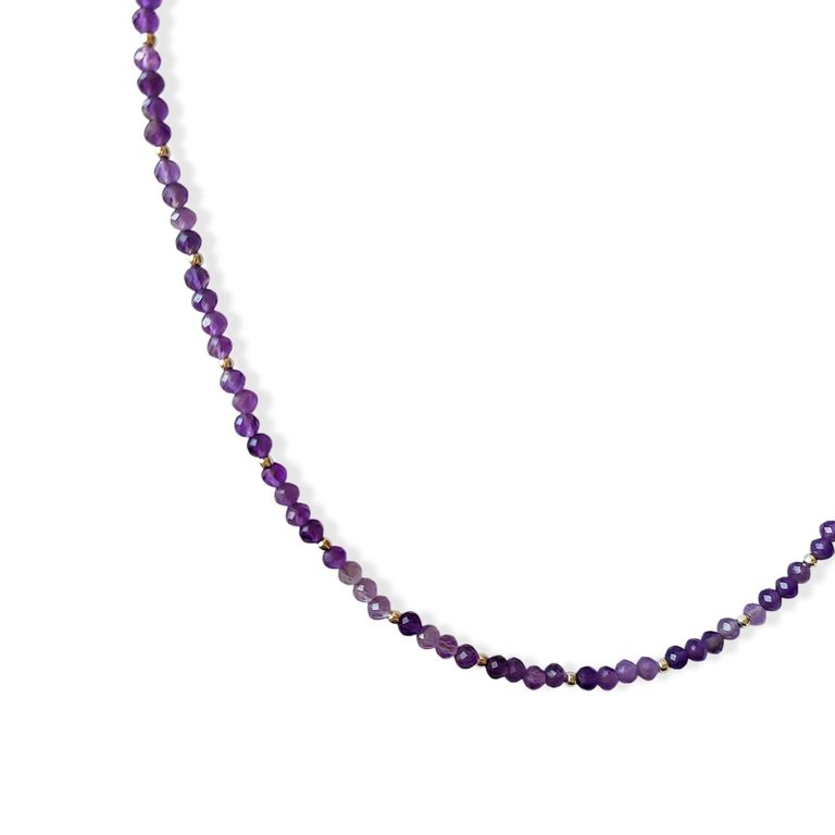 Collar Piedra Amatista Facetada 4mm Plata Fina 925 Plateado TALLA UNICA