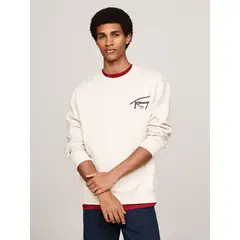 TOMMY HILFIGER - Polerón Con Logo Signature Beige Tommy Jeans.