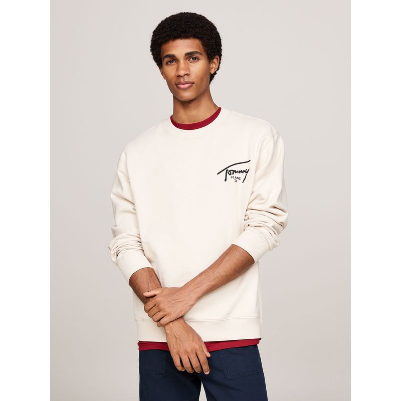 TOMMY HILFIGER - Polerón Con Logo Signature Beige Tommy Jeans.