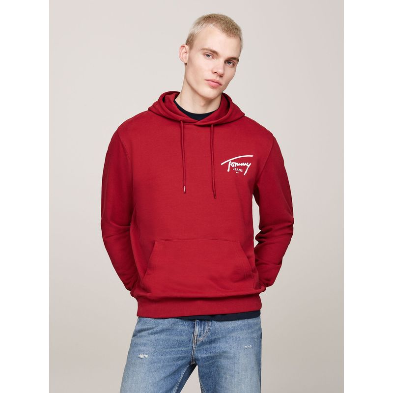 TOMMY HILFIGER - Polerón Hoodie Con Logo Distintivo Rojo Tommy Jeans.