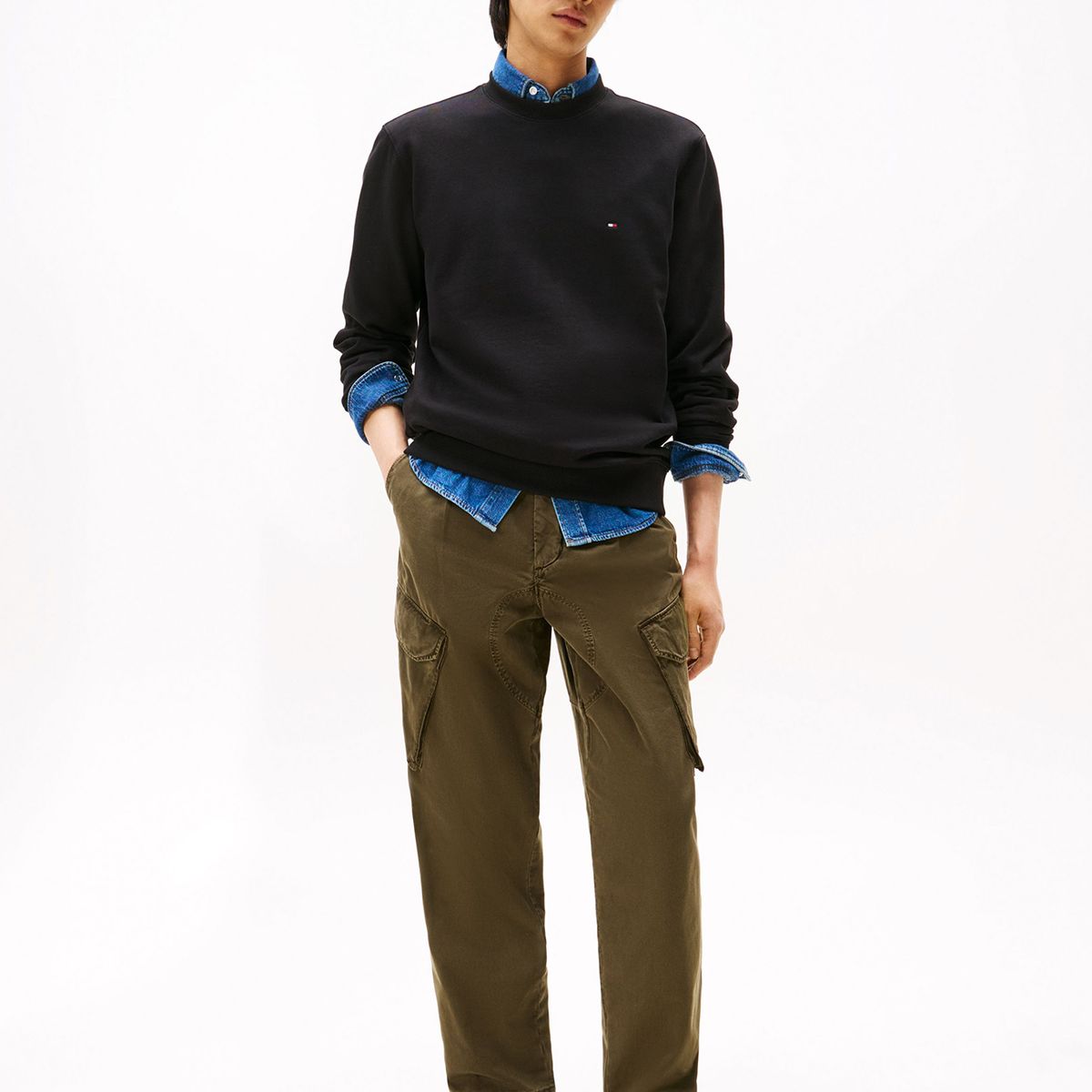 TOMMY HILFIGER - Polerón Solid Con Cuello Redondo Negro Tommy Hilfiger