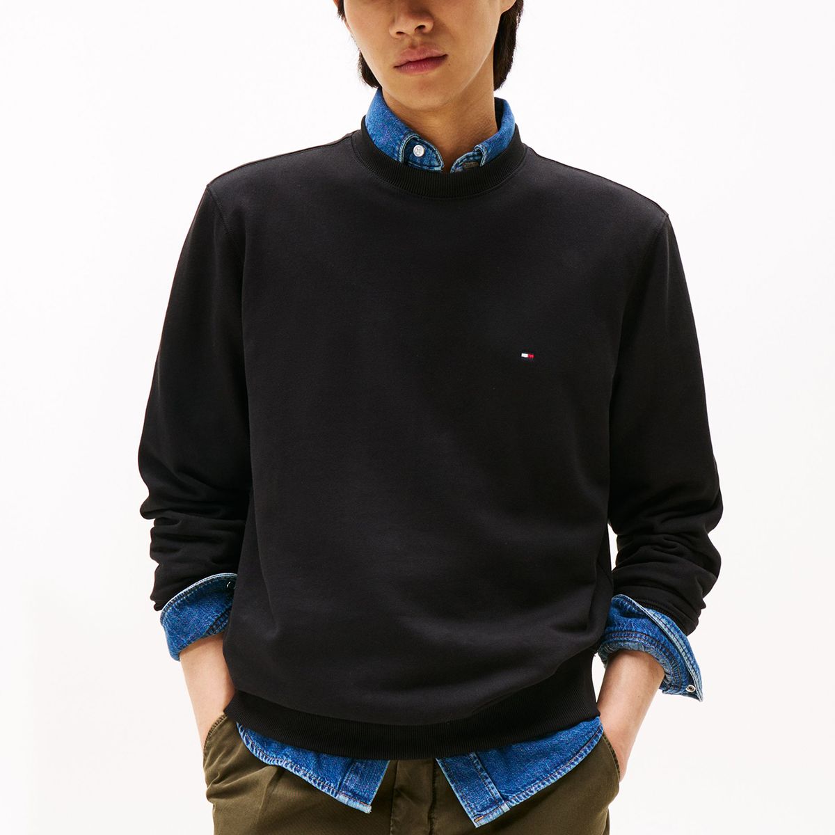 TOMMY HILFIGER - Polerón Solid Con Cuello Redondo Negro Tommy Hilfiger