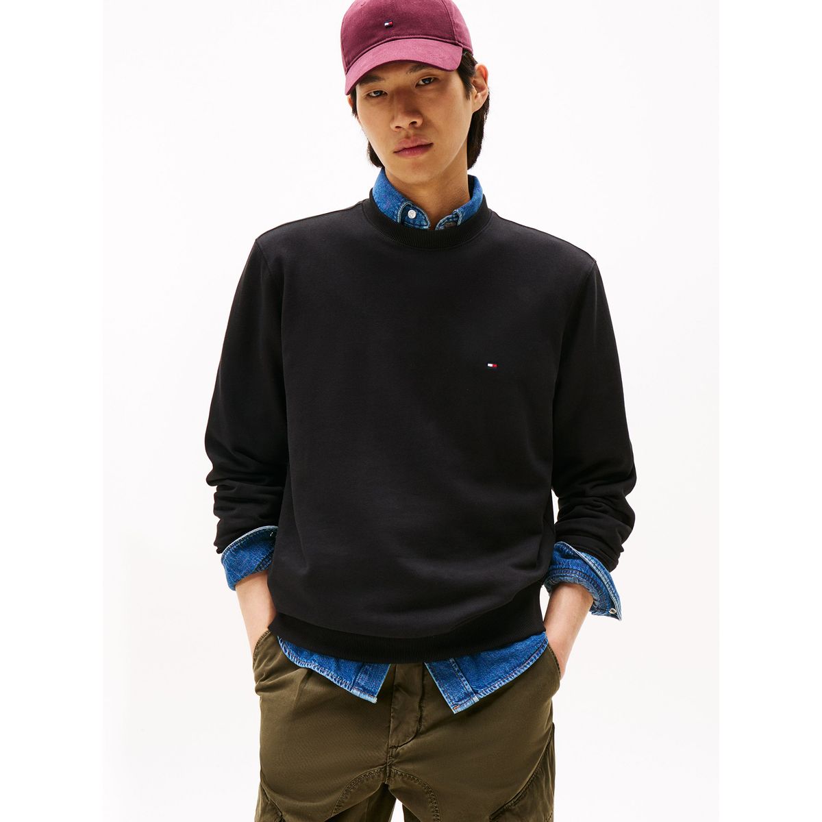 TOMMY HILFIGER - Polerón Solid Con Cuello Redondo Negro Tommy Hilfiger