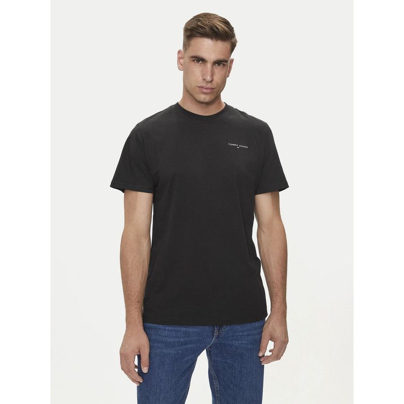 TOMMY HILFIGER - Polera Con Logo Slim Fit Negro Tommy Jeans
