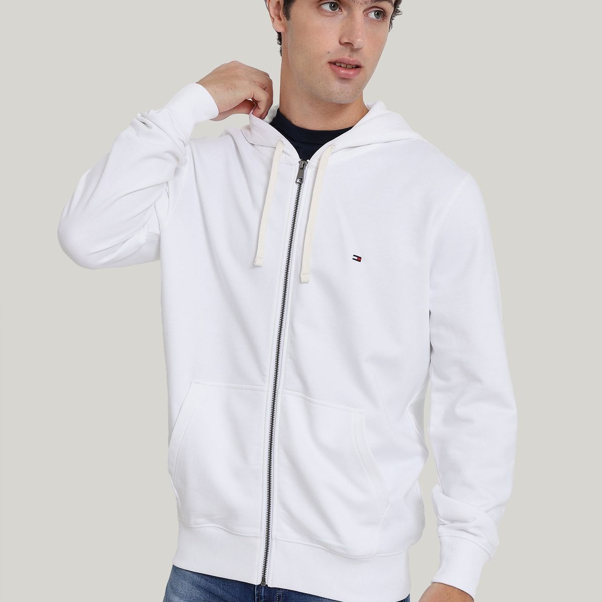 TOMMY HILFIGER - Polerón Hoodie Solic Con Cremallera Blanco Tommy Hilfiger