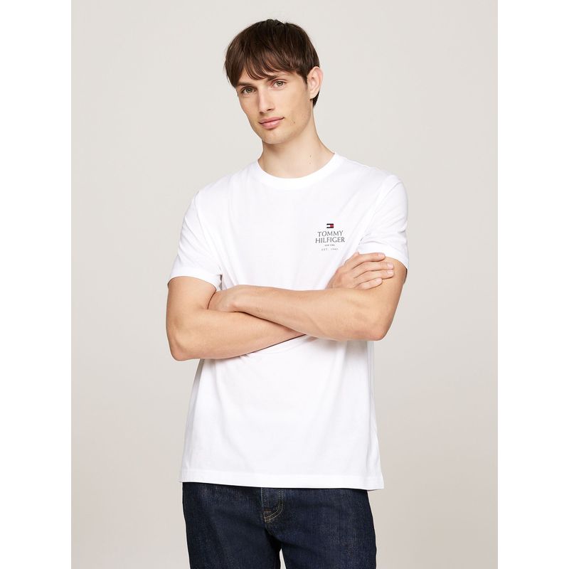 TOMMY HILFIGER - Polera De Cuello Redondo Con Logo Blanco Tommy Hilfiger