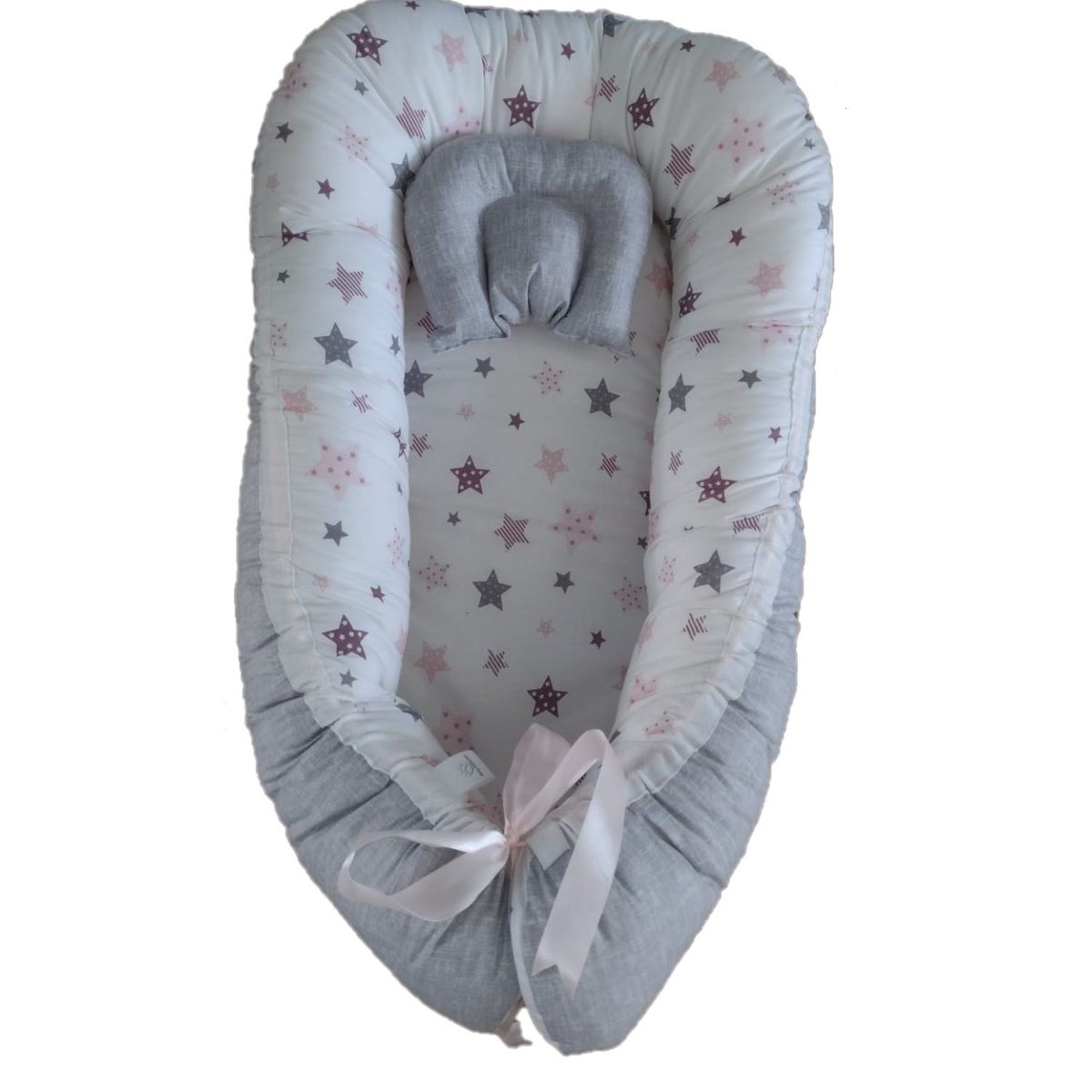 GENERICO - Nidito Colecho Blanco Estrellas Rosado-Lila - Gris Jaspeado