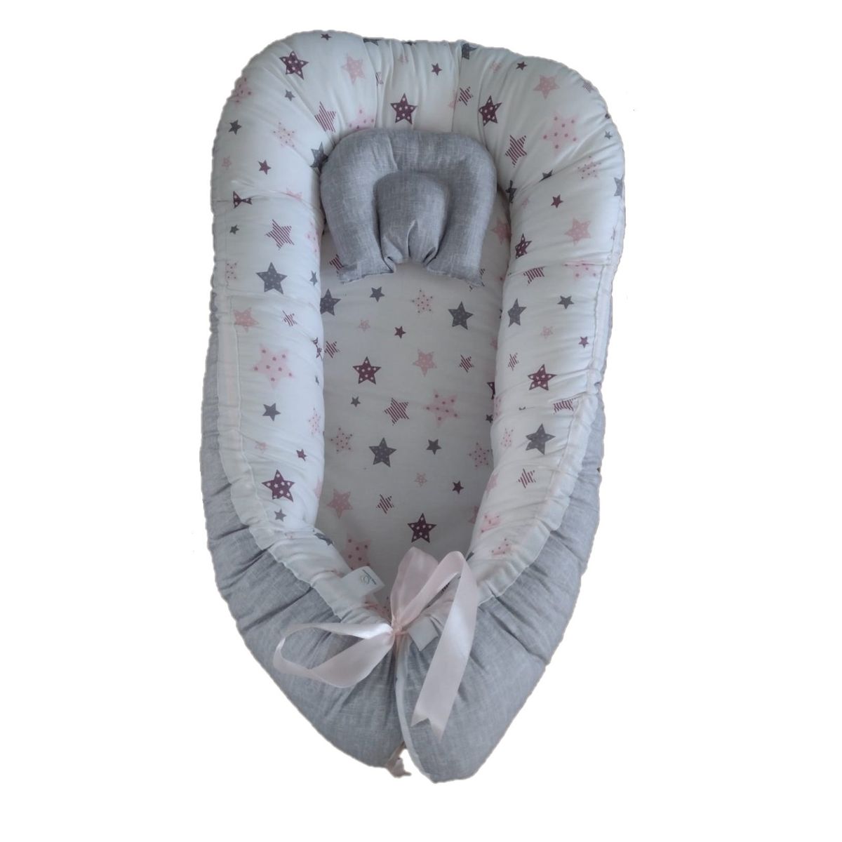 GENERICO - Nidito Colecho Blanco Estrellas Rosado-Lila - Gris Jaspeado