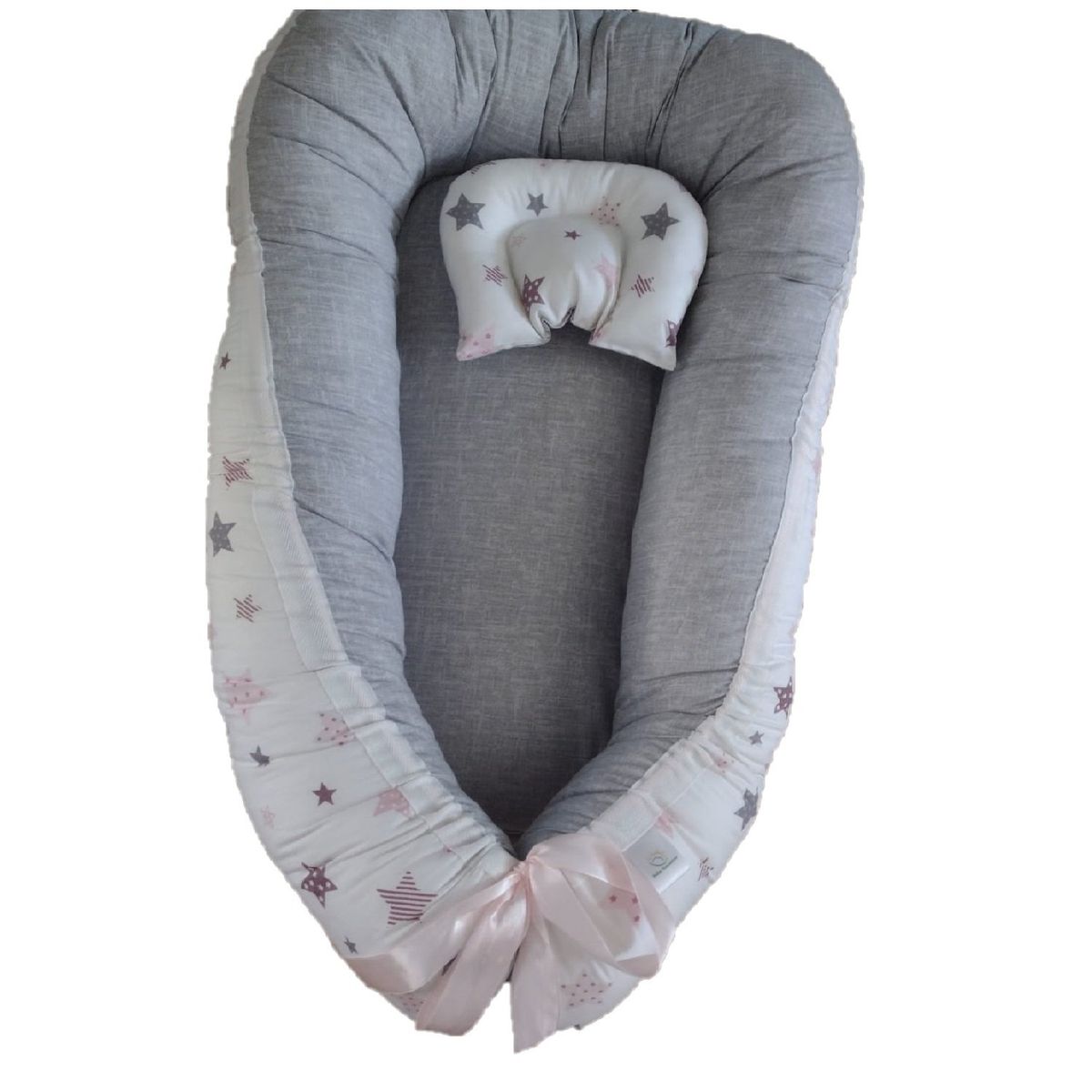 GENERICO - Nidito Colecho Blanco Estrellas Rosado-Lila - Gris Jaspeado