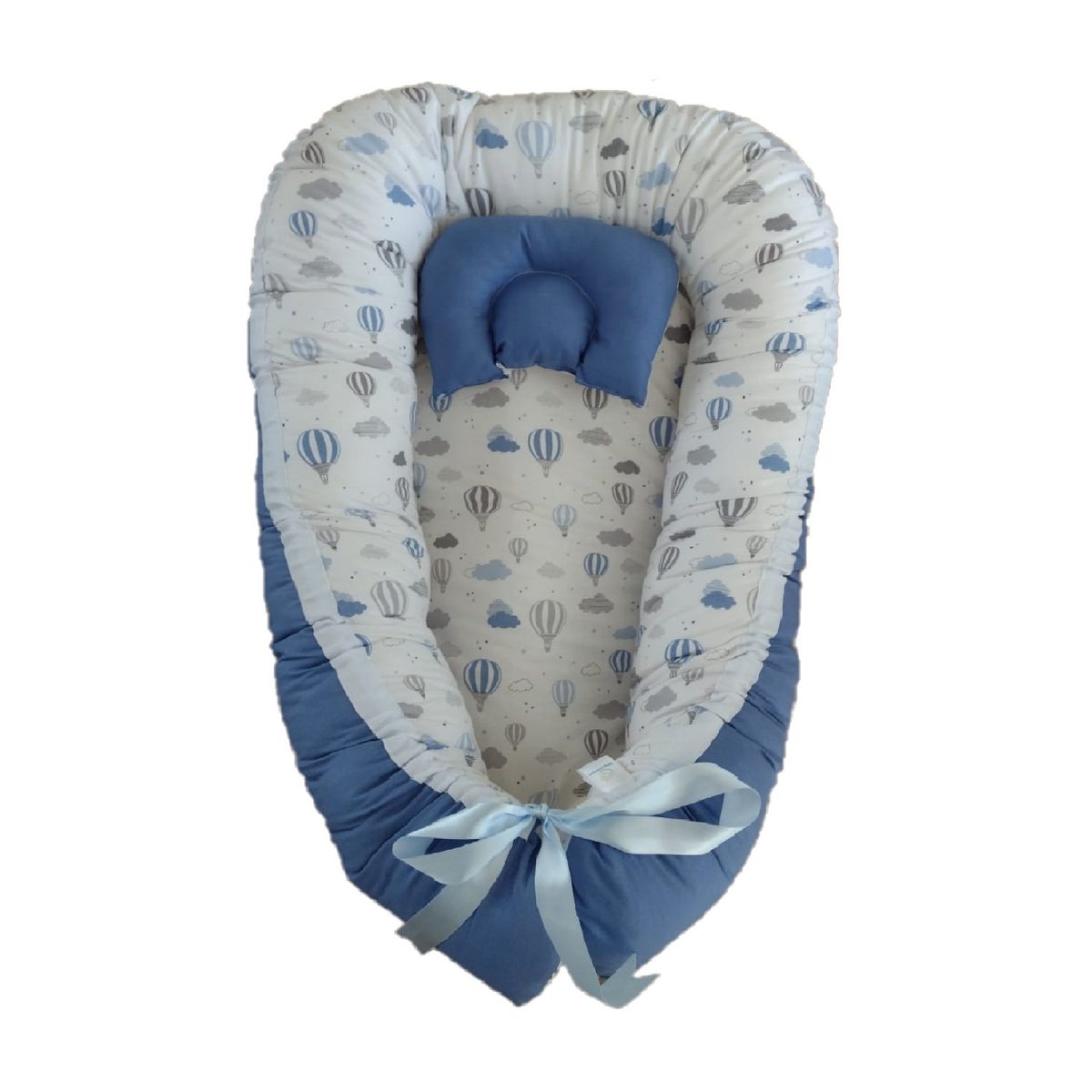 GENERICO - Nidito Colecho Blanco Globos Azules y Grises con Azul Jeans