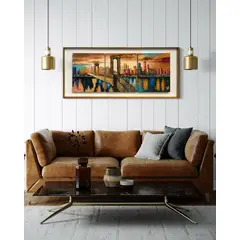 DEKAM DISEÑO - CUADRO TRIPTICO PINTADO ABSTRACTO CIUDAD PUENTE ENMARCADO 146X66 CMS