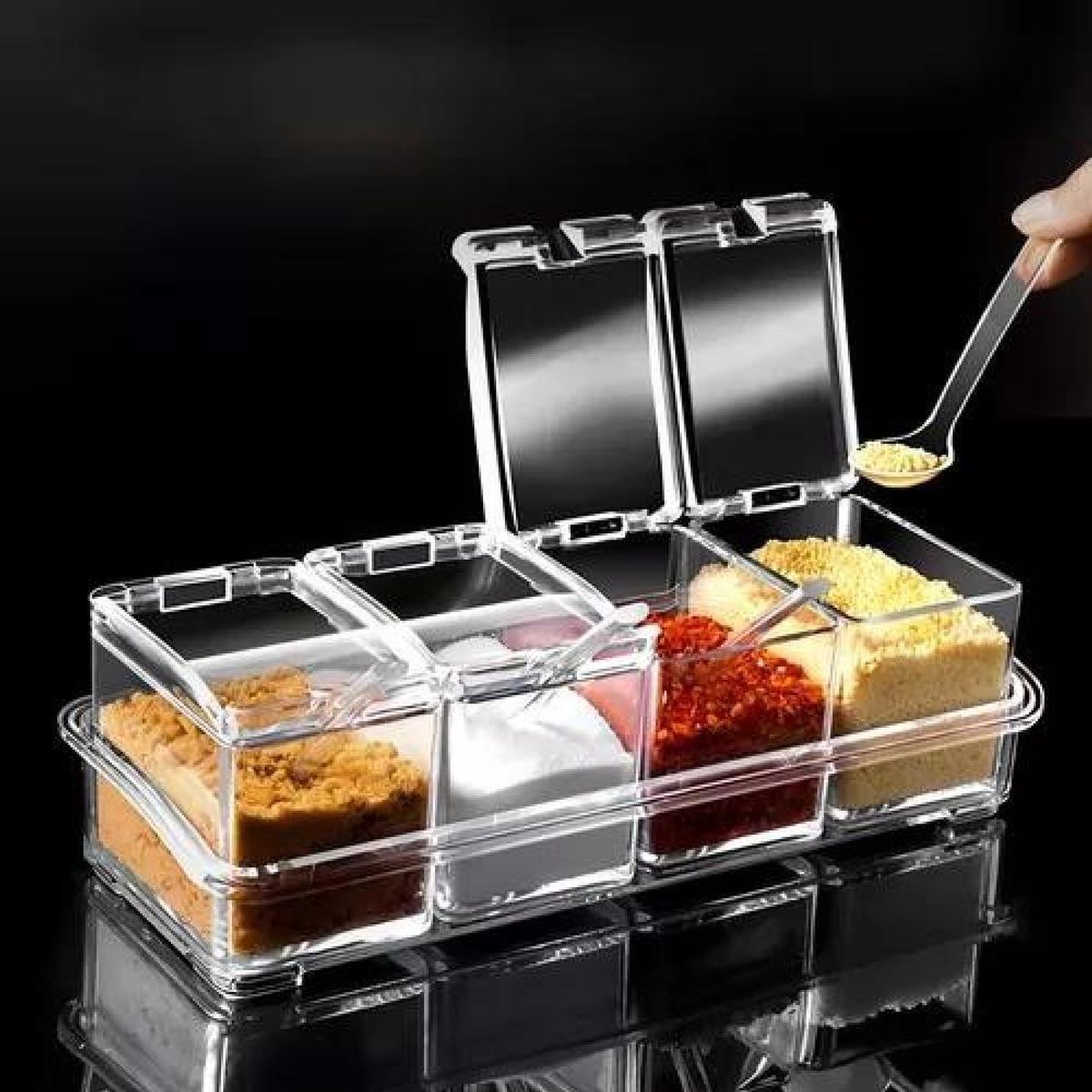 GENERICO - Caja organizador de condimentos de 4 piezas condimentero acrílico
