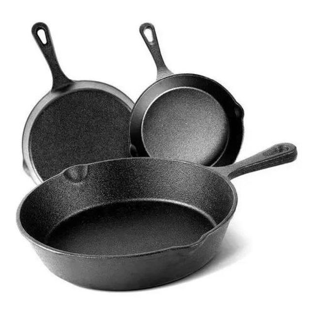 GENERICO - Set De 3 Sartenes 3 Hierro Fundido 16 20 Y 26cm Fierro