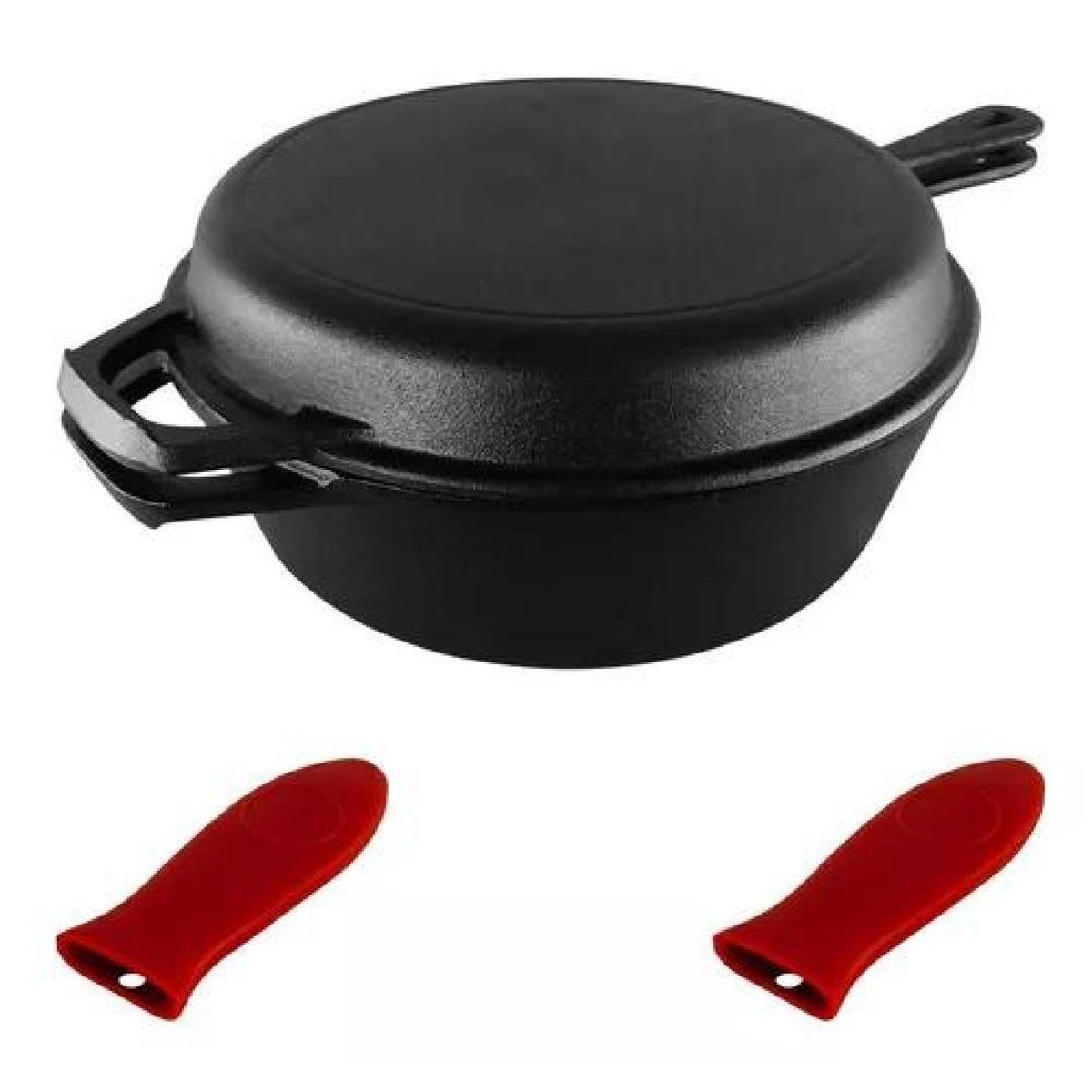 GENERICO - Dutch Oven Ø26cm 2 Sartenes Hierro Fundido + 2 Grip - Cukin Negro