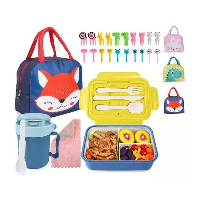 GENERICO - Bolso Lonchera Térmica Escolar Set 28pzs Para Niños Portátil Azul