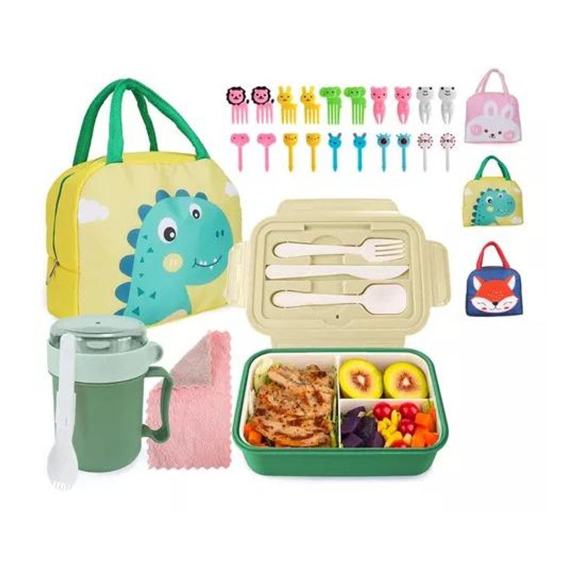 GENERICO - Bolso Lonchera Térmica Escolar Set 28pzs Para Niños Portátil Verde