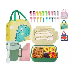 GENERICO - Bolso Lonchera Térmica Escolar Set 28pzs Para Niños Portátil Verde