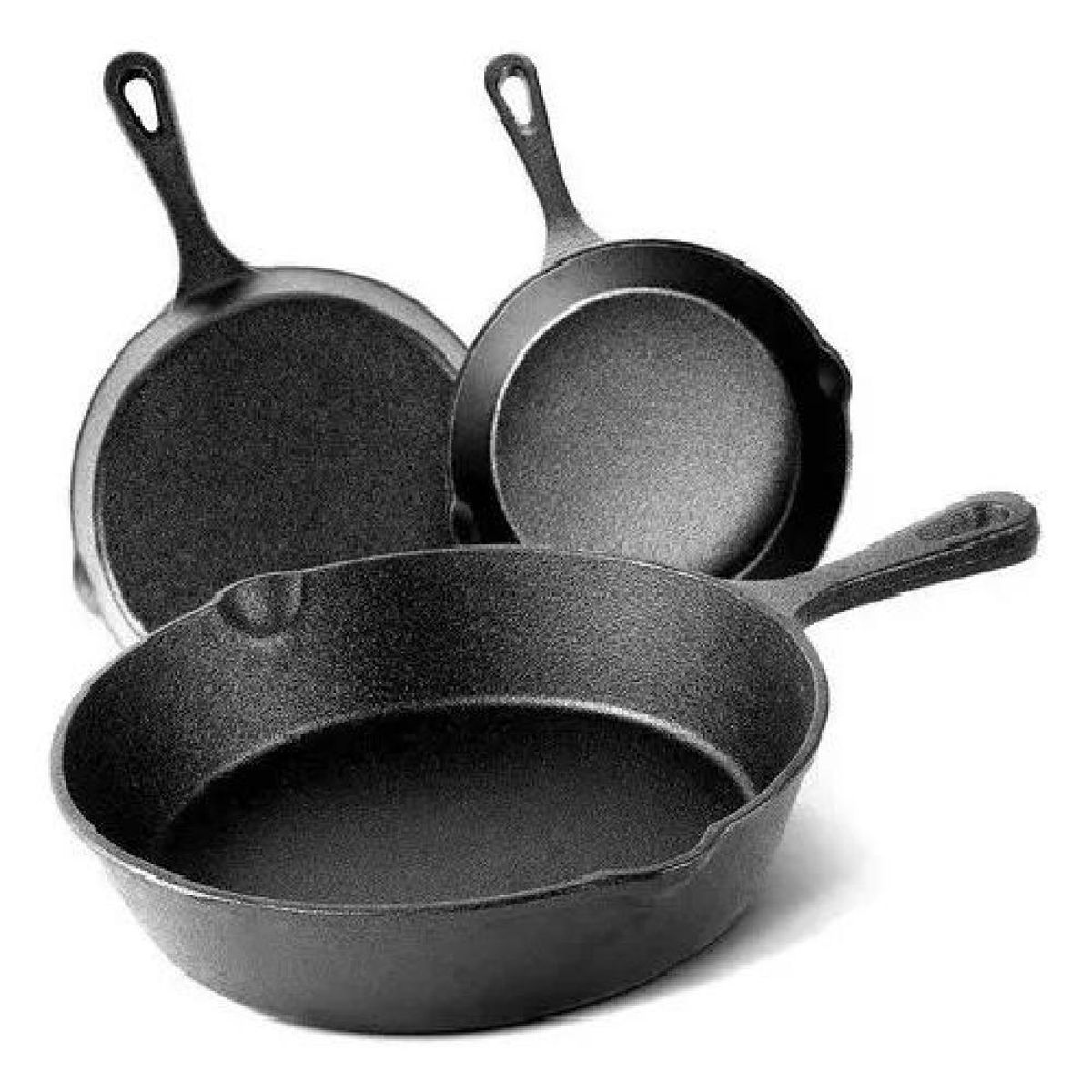 GENERICO - Sartenes De Hierro Fundido Juego De Sartenes 3 Piezas Cukin Negro