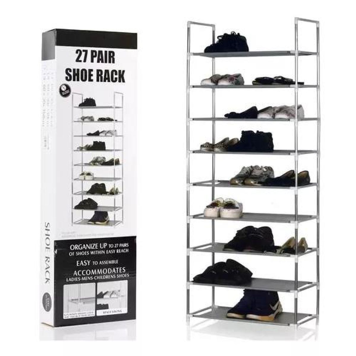 GENERICO - Zapatero estante 27 pares 9 niveles metálico y plástico plateado