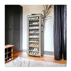 GENERICO - Zapatero armable de aluminio 9 pisos de tela gris