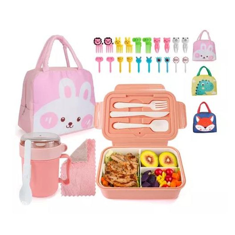 GENERICO - Bolso Lonchera Térmica Escolar Set 28pzs Para Niños Portátil Rosado