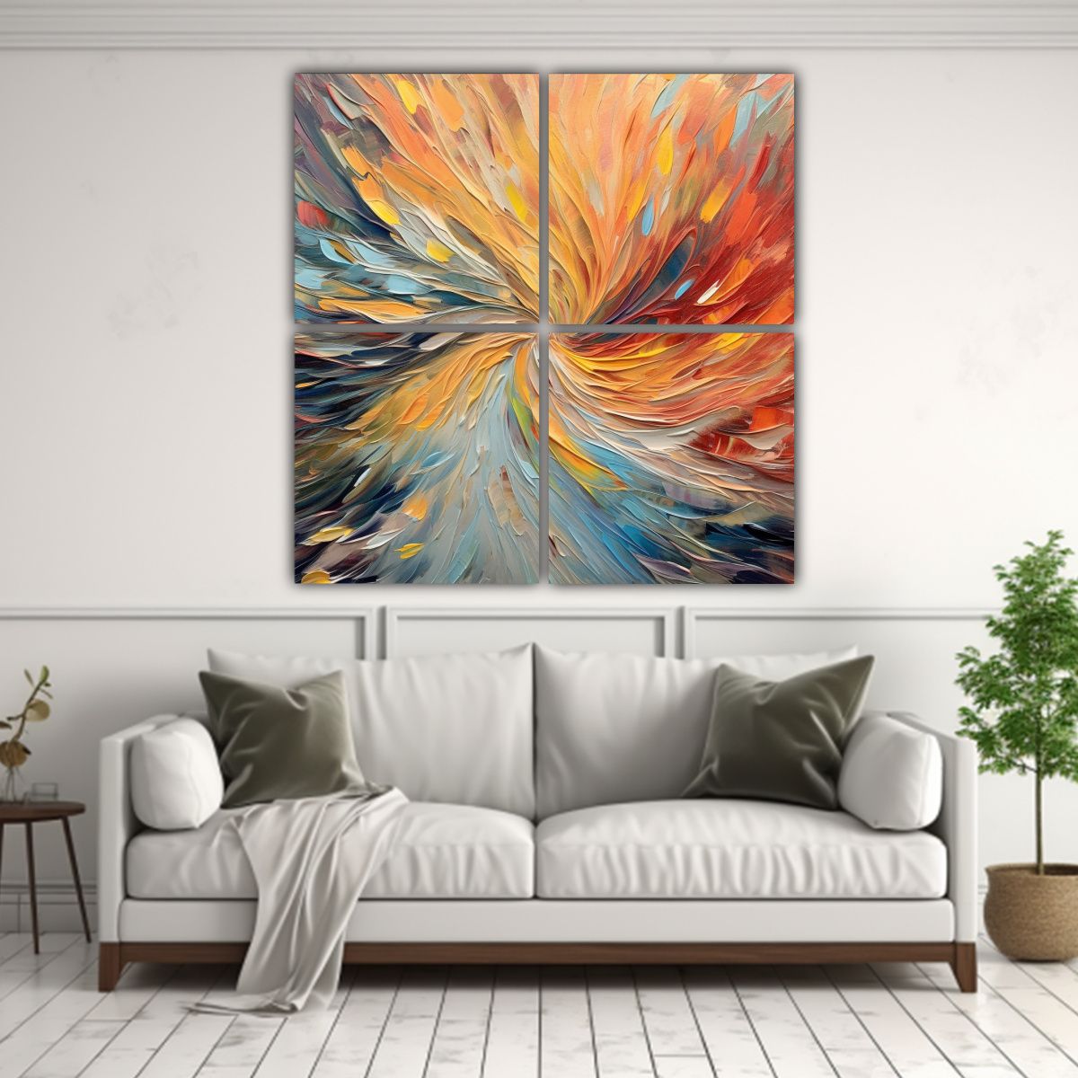GENERICO - Cuatro Lienzos De Tela Con Delicadas Líneas 140x140 Cm