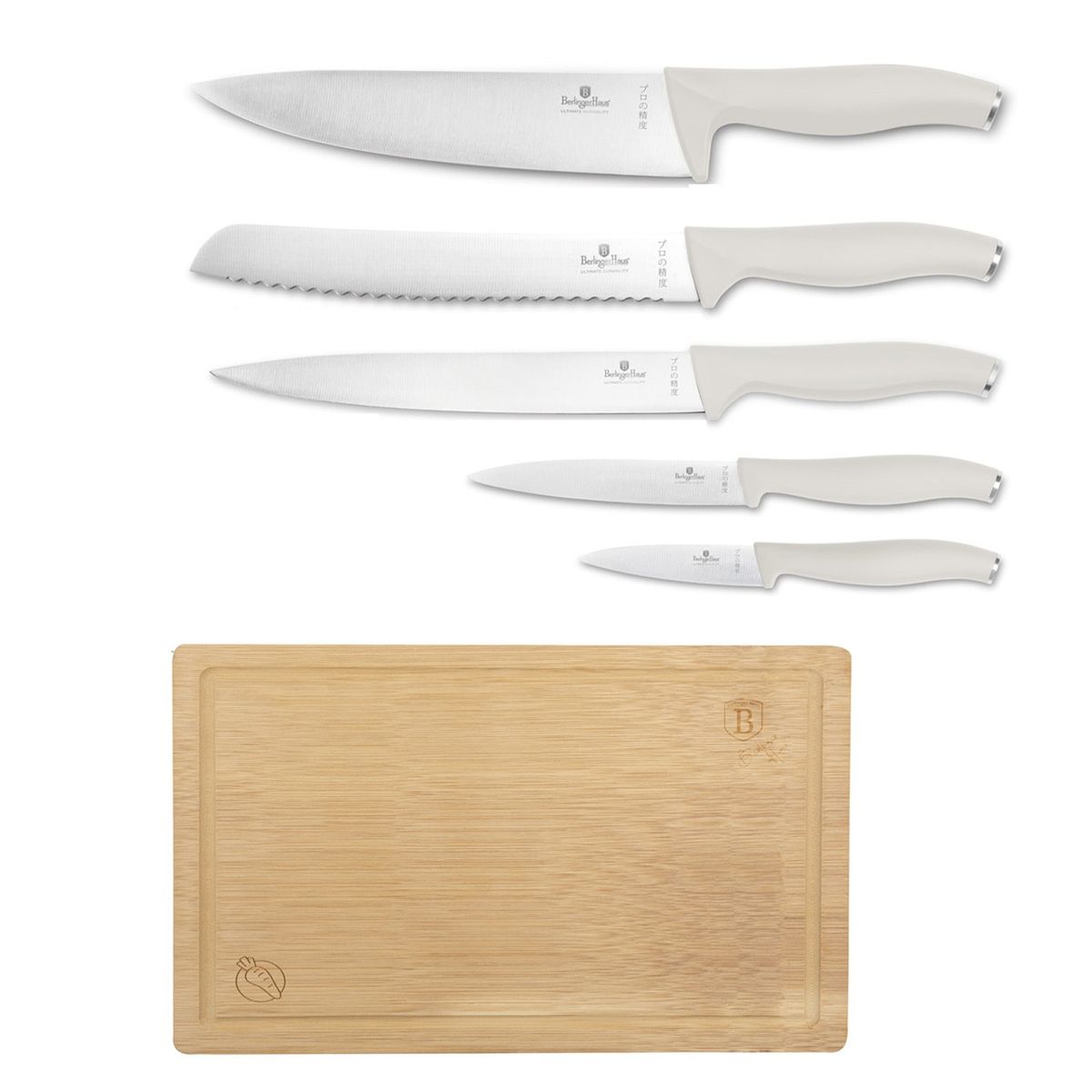 BERLINGER HAUS - SET DE CUCHILLOS 6 PZS CON TABLA SAHARA COLLECTION ACERO INOXIDABLE