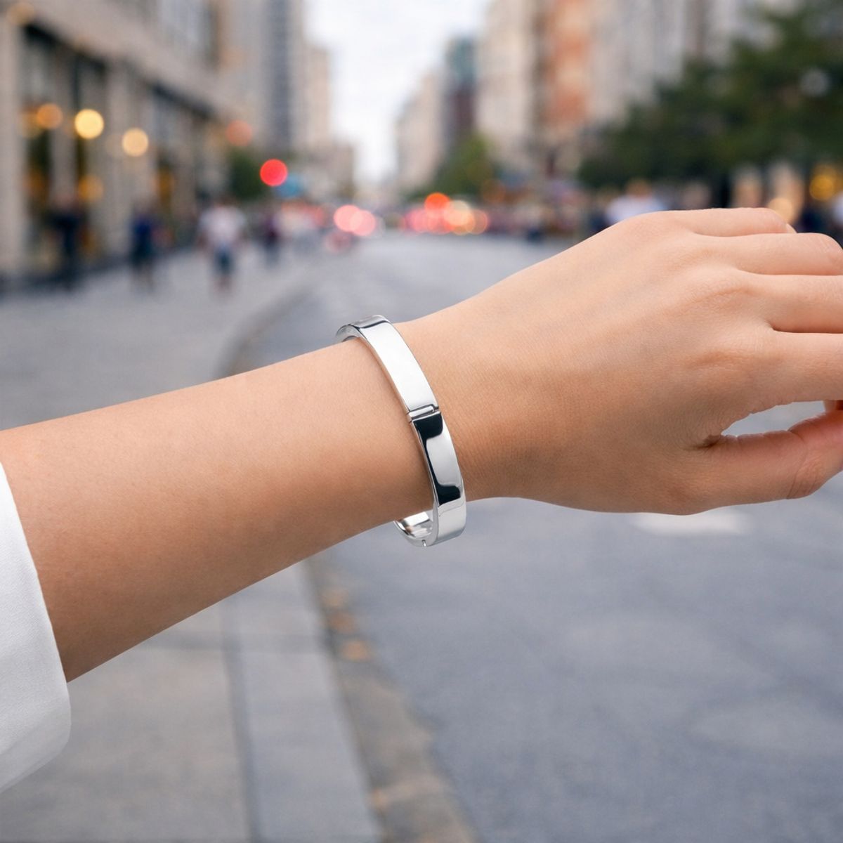 JOYAS MYTOKE - Esclava Brazalete Rigido Semi Cuadrada Pulsera Plata Fina 925